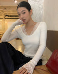 Delicate Lace Patchwork Fitted Knit Top