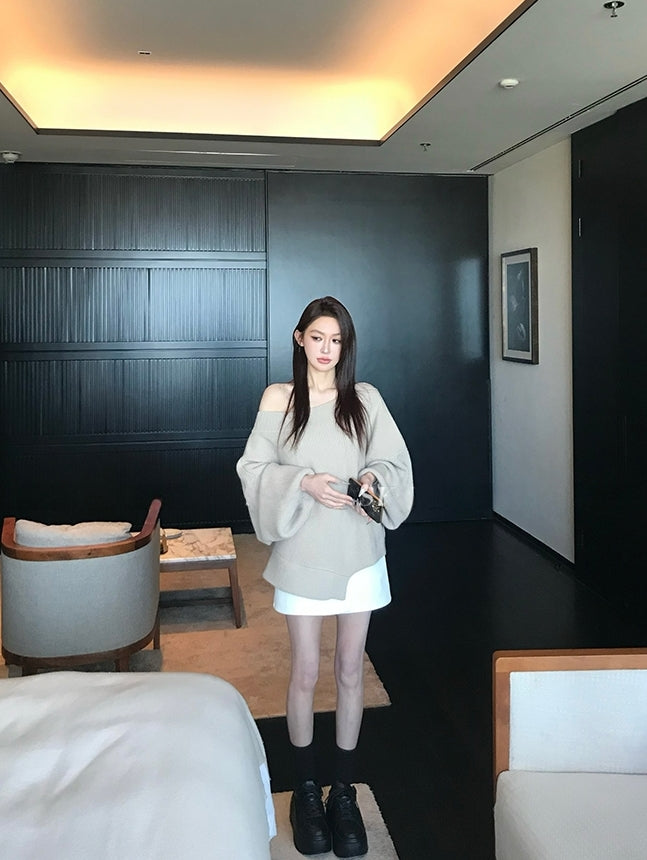 Asymmetrical Shoulder Chunky Knit Sweater