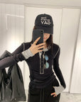 Contrast Patchwork Knit Long-Sleeve Tee