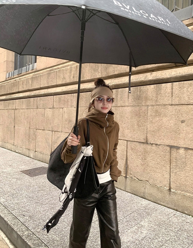 Molasses-Toned Hooded Zip-Up Sweatshirt