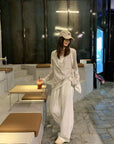 Snowflake Tencel Half-Placket Shirt + Wide-Leg Pants Set