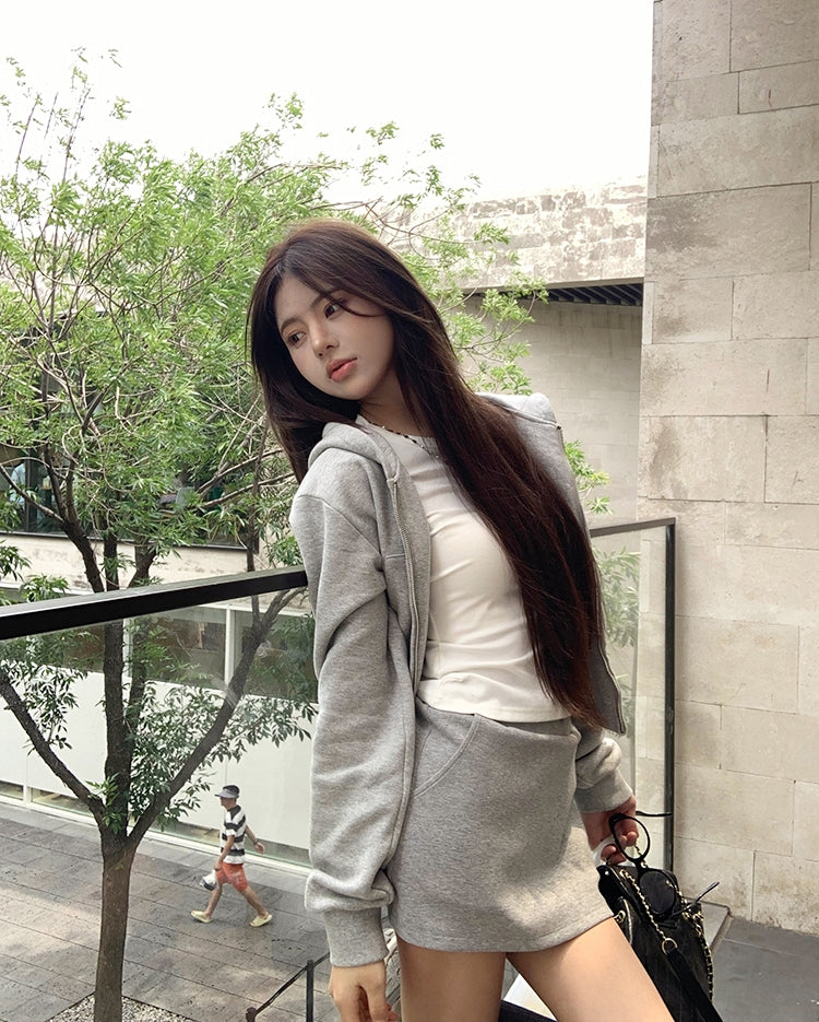 Grey Baseball Jacket + Hooded Sweatshirt 2-Piece Set