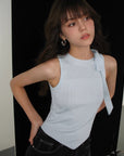 Side Bow Tie Lace-up Sleeveless Tencel Vest
