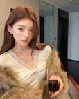 V-Neck Lace Spliced Pure Desire Knit Top