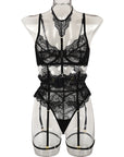 French Court-Inspired Waist-Cinching Fishbone Underwired Three-Piece Set