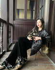 New Chinese Style Satin Embroidered Down Jacket (Without Fur Scarf)