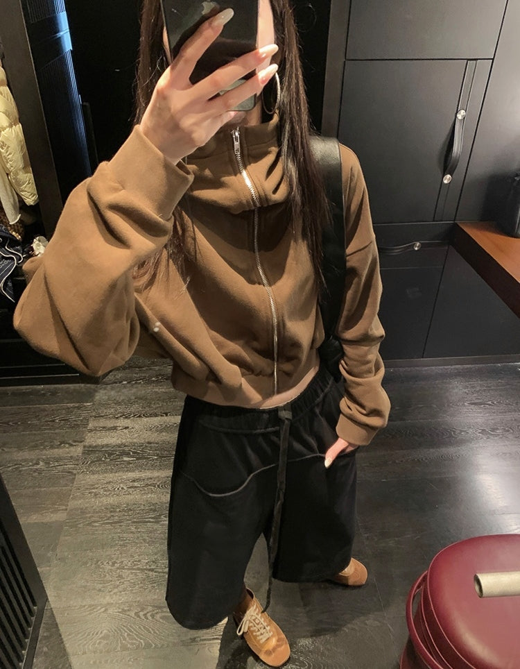 Molasses-Toned Hooded Zip-Up Sweatshirt