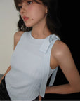 Side Bow Tie Lace-up Sleeveless Tencel Vest