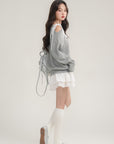 Off-Shoulder Lace Patchwork Knit Dress