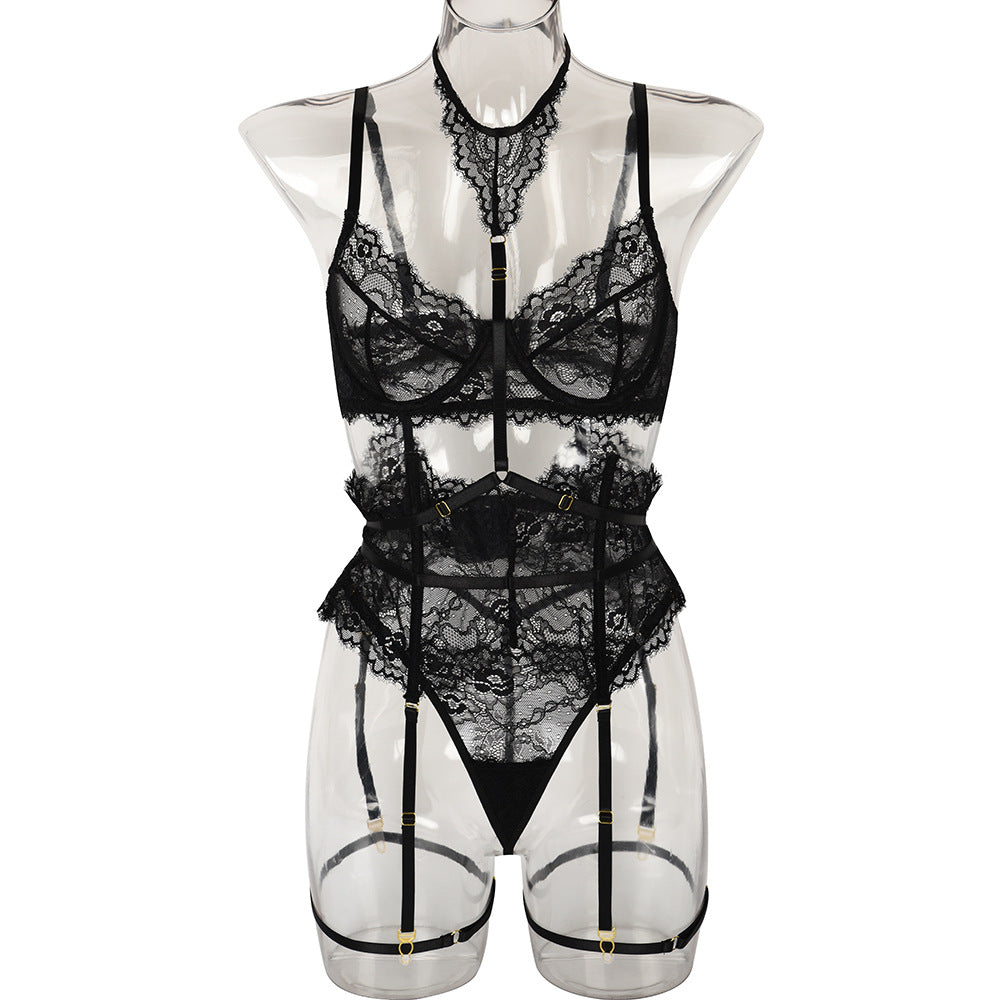 French Court-Inspired Waist-Cinching Fishbone Underwired Three-Piece Set  