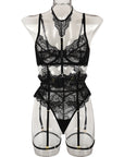 French Court-Inspired Waist-Cinching Fishbone Underwired Three-Piece Set 