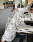 Summer Ink Print Wide-Leg Pants