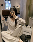 Snowflake Tencel Cotton Layered-Look Half-Placket Shirt+PANT