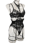 French Court-Inspired Waist-Cinching Fishbone Underwired Three-Piece Set 