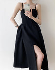 Linen Fabric Slip Dress Classic Little Black Dress