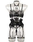 French Court-Inspired Waist-Cinching Fishbone Underwired Three-Piece Set