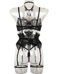 French Court-Inspired Waist-Cinching Fishbone Underwired Three-Piece Set 