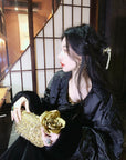 New Chinese Style Satin Embroidered Down Jacket (Without Fur Scarf)