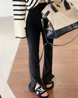 Mink Fleece Straight Slacks With a Slit