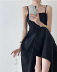 Linen Fabric Slip Dress Classic Little Black Dress