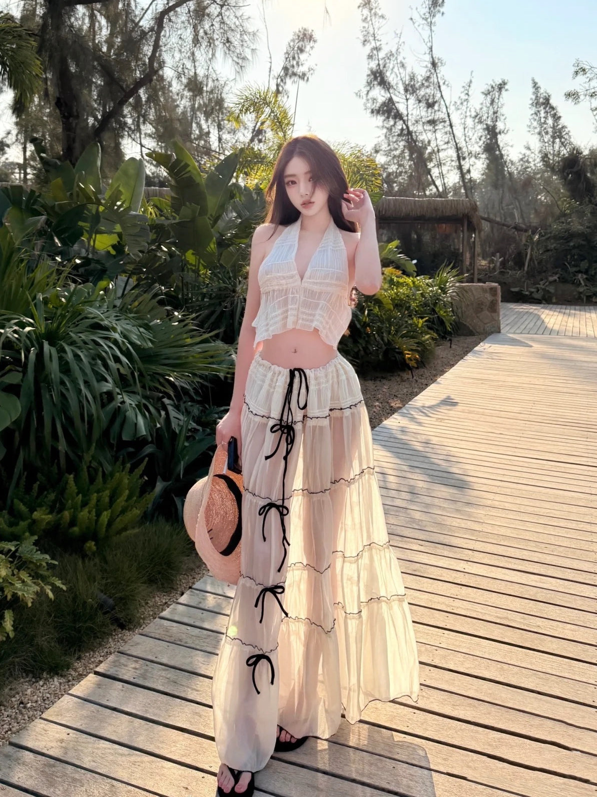 Glossy Sheer 3-Piece Swimsuit & Beach Skirt Set