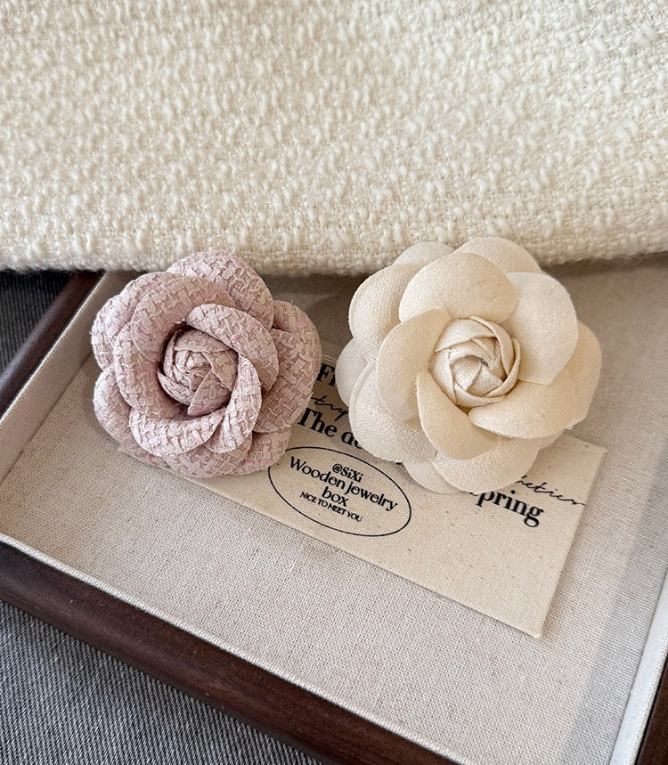 Chanel-Inspired Camellia Brooch & Hair Clip Set (Pink + White)