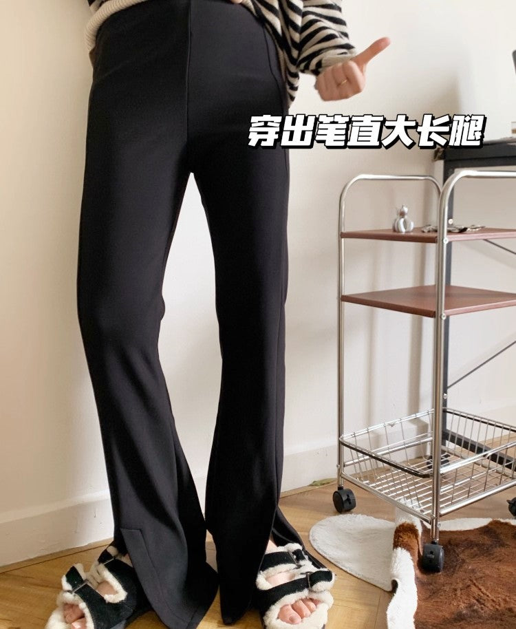 Mink Fleece Straight Slacks With a Slit