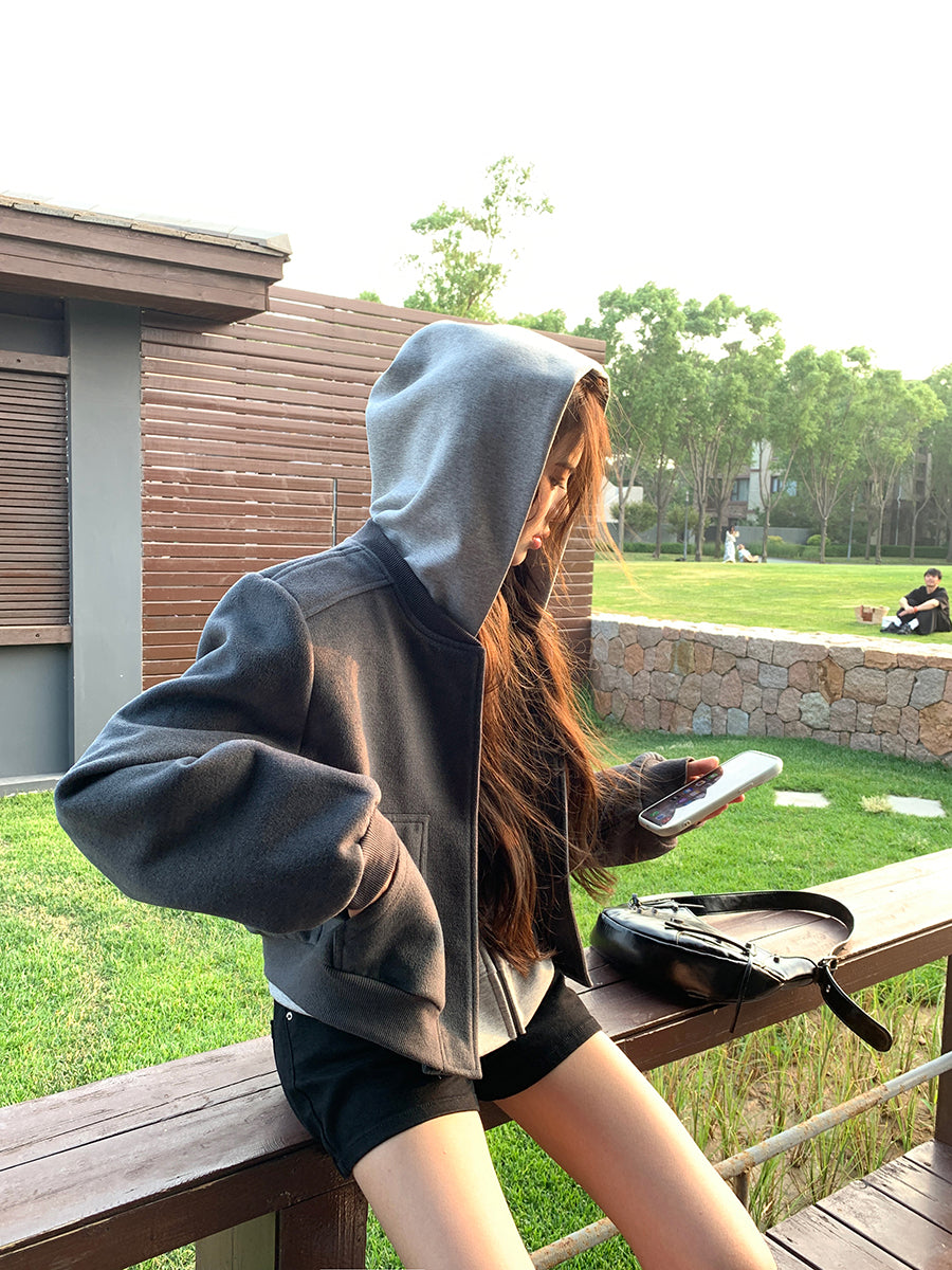 Grey Baseball Jacket + Hooded Sweatshirt 2-Piece Set