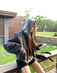 Grey Baseball Jacket + Hooded Sweatshirt 2-Piece Set