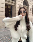 Double-Zip High Neck Thick Knit Cardigan