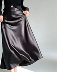 Glazed acetate satin midi skirt