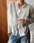 French-Style Sequin V-Neck Gray Knit Cardigan