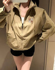 Khaki hooded windbreaker jacket