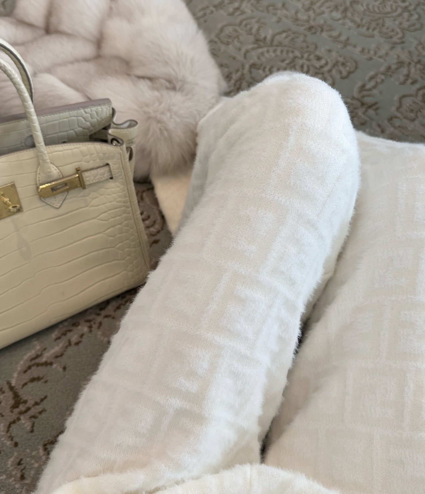 FF Textured Fleece-Lined Mink Wool Pants for Fall/Winter
