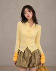 Contrast Wave-Edge Knit Cardigan
