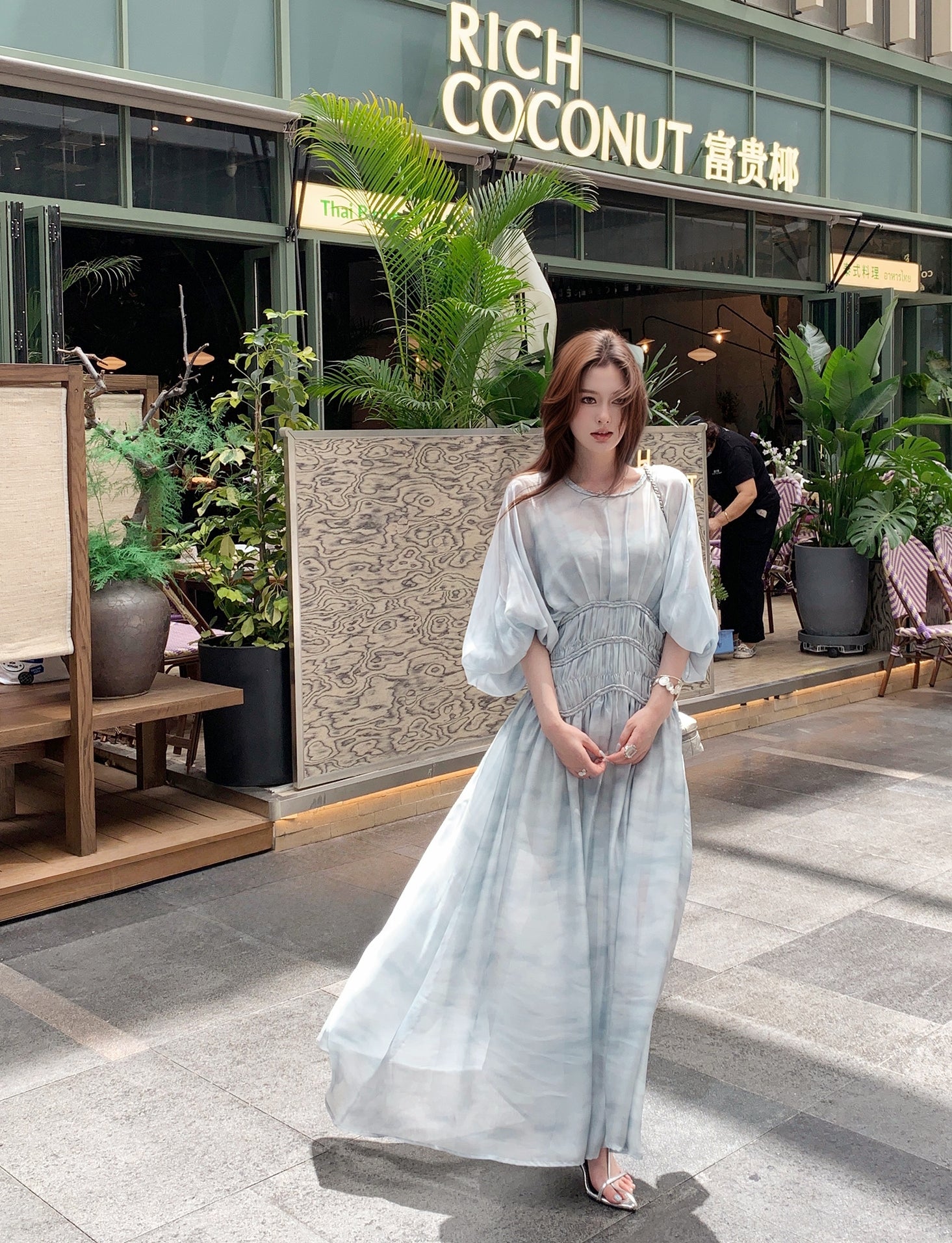 Dreamy French-Style Lantern Sleeve Maxi Dress (with Slip Dress)