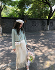Wheat Elegant Smart Fringed Skirt Half High Waist