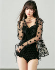 Korean-Style INS Sweet Aesthetic Cut-Out Waist One-Piece Swimsuit + Cover-Up 2-Piece Set