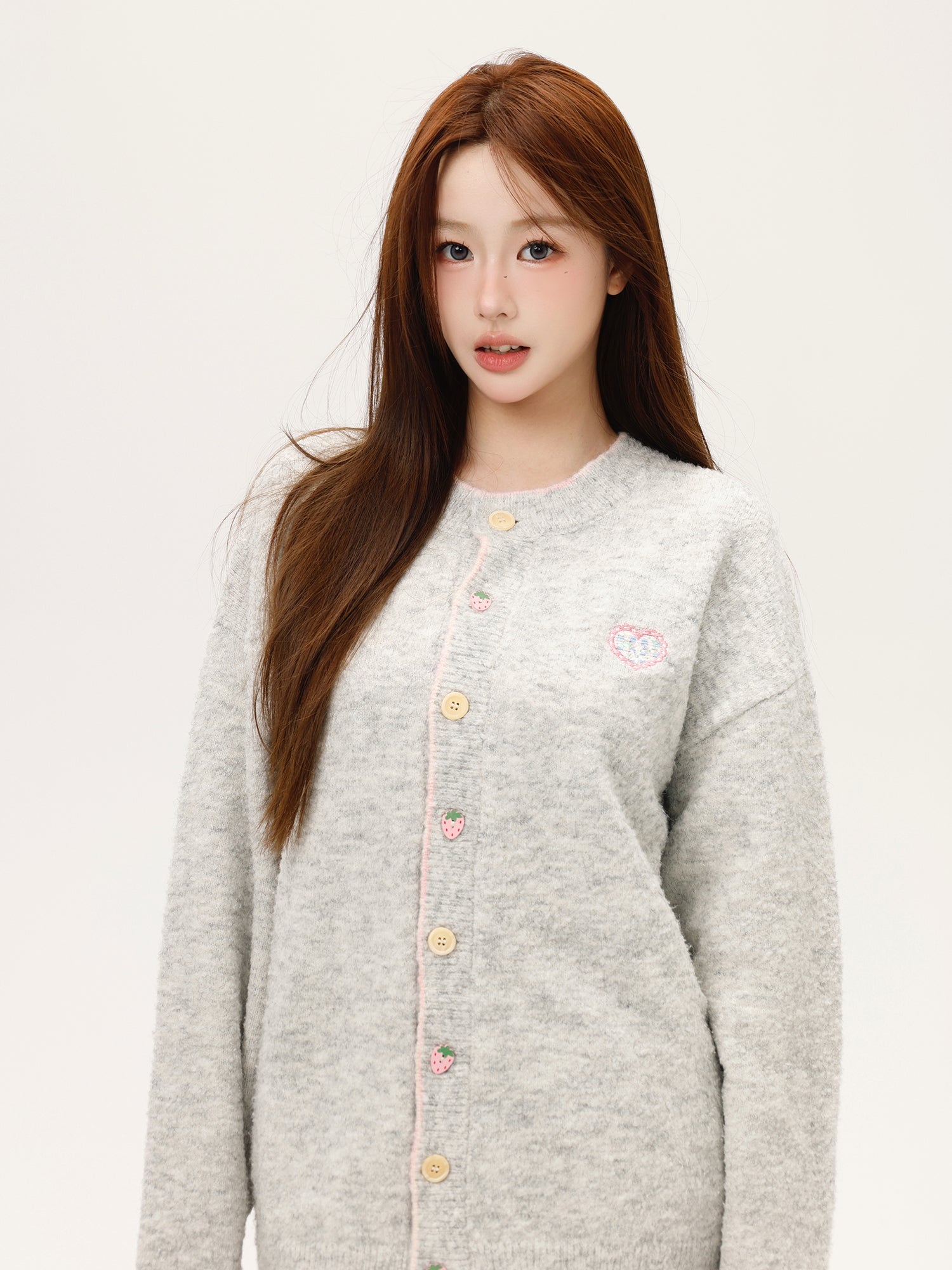 Light Grey Korean-Style Relaxed Knit Cardigan
