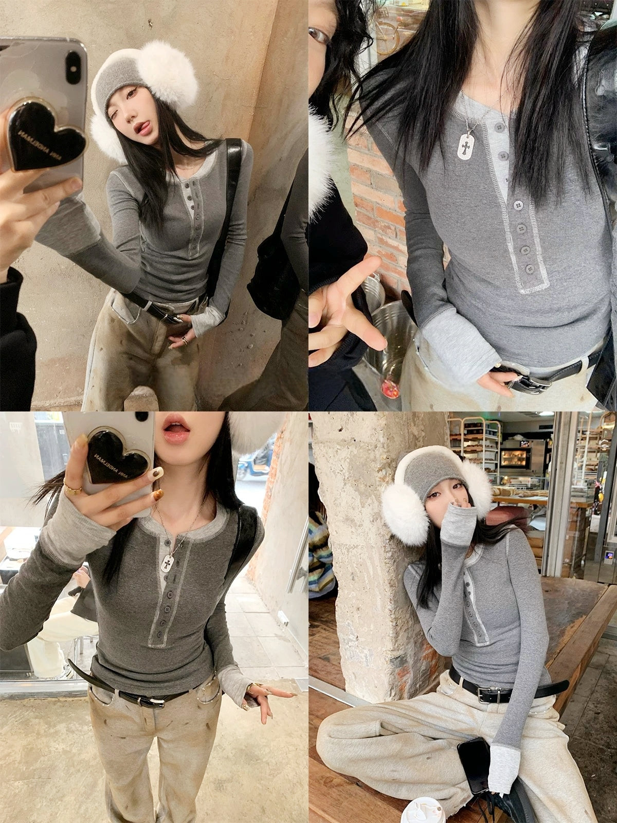 Contrast Patchwork Knit Long-Sleeve Tee