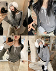 Contrast Patchwork Knit Long-Sleeve Tee