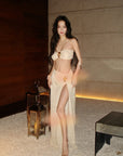 Luxury Gold Foil 3-Piece Swimsuit Set with Slit Skirt