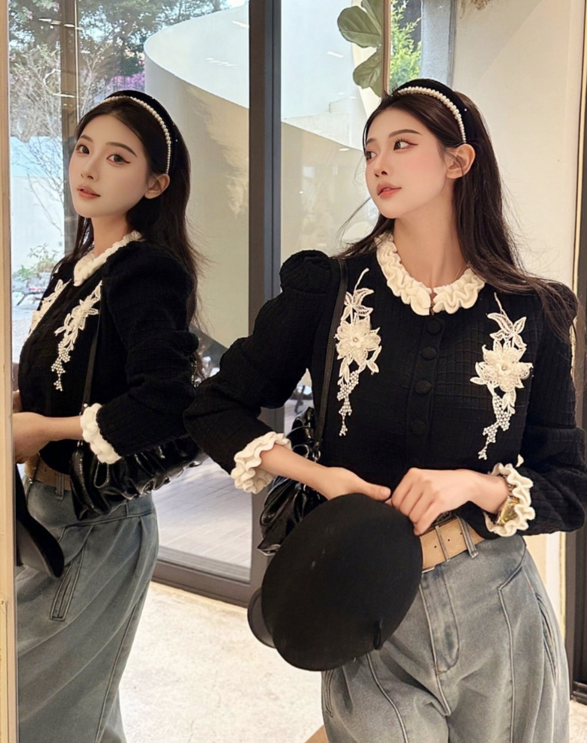 Textured Knit Embroidered Cropped Top