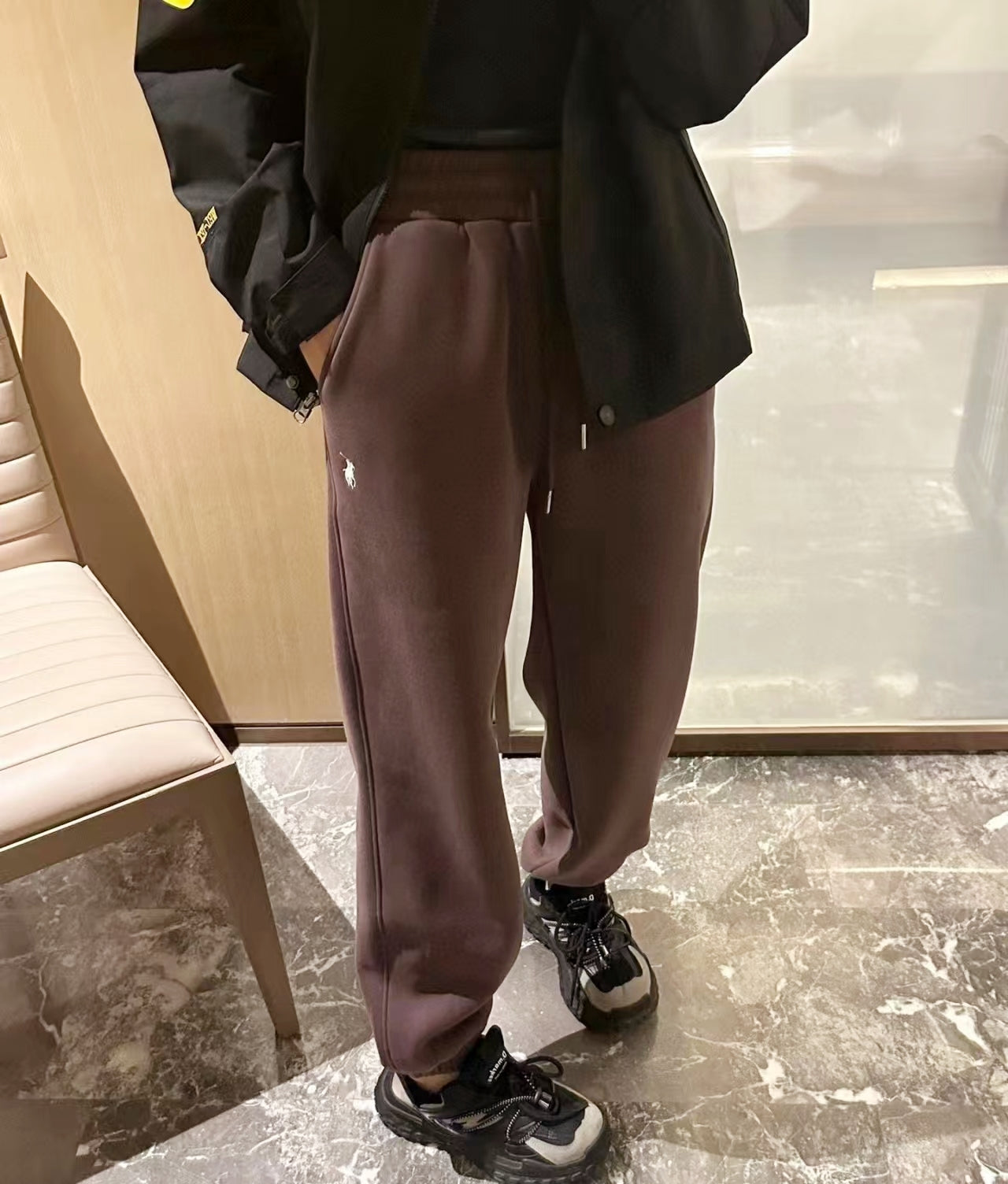 Fleece-Lined Joggers with Pony Embroidery