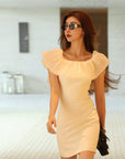 French Square Neck One Line Shoulder Temperament Dress