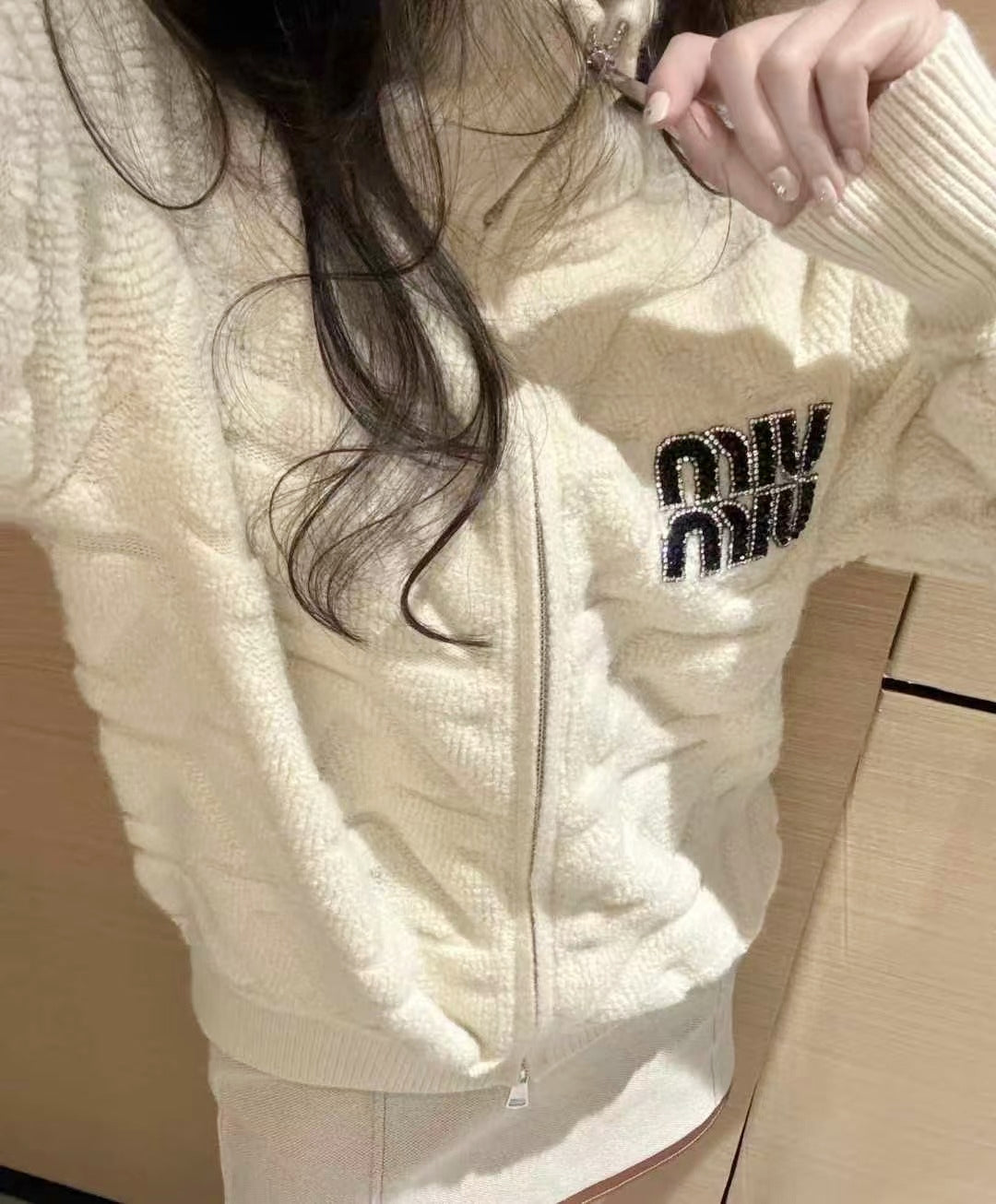 Extra-Thick Mu Style Stand Collar Zip Cardigan