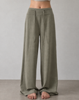 Soft, fluid wide-leg trousers with a comfortable wide waistband.