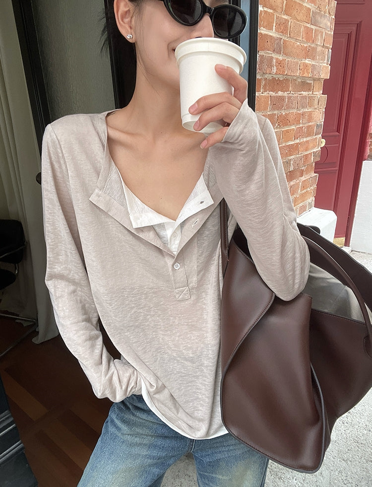 Snowflake Tencel Half-Placket Shirt + Wide-Leg Pants Set