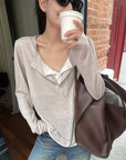 Snowflake Tencel Half-Placket Shirt + Wide-Leg Pants Set