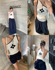 Asymmetrical One-Shoulder Contrast Knit Tank Top